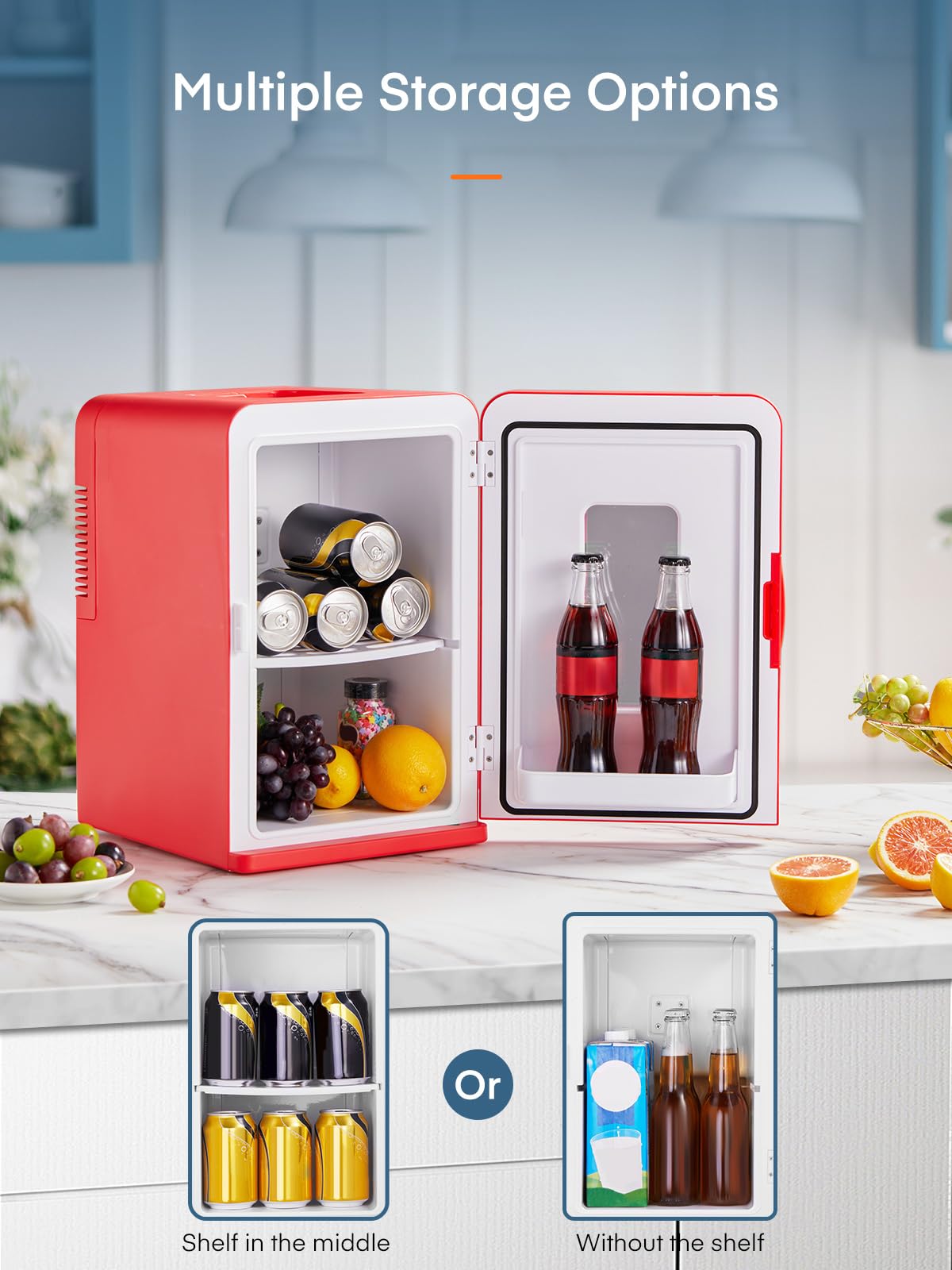 Mini Fridge for Bedrooms, 15 Liter /21 Cans Portable Small Fridge, AC+DC Power Car, Office, Thermoelectric Cooler & Warmer Skincare for Food, Drinks, Cosmetics, Max & ECO Mode, Black