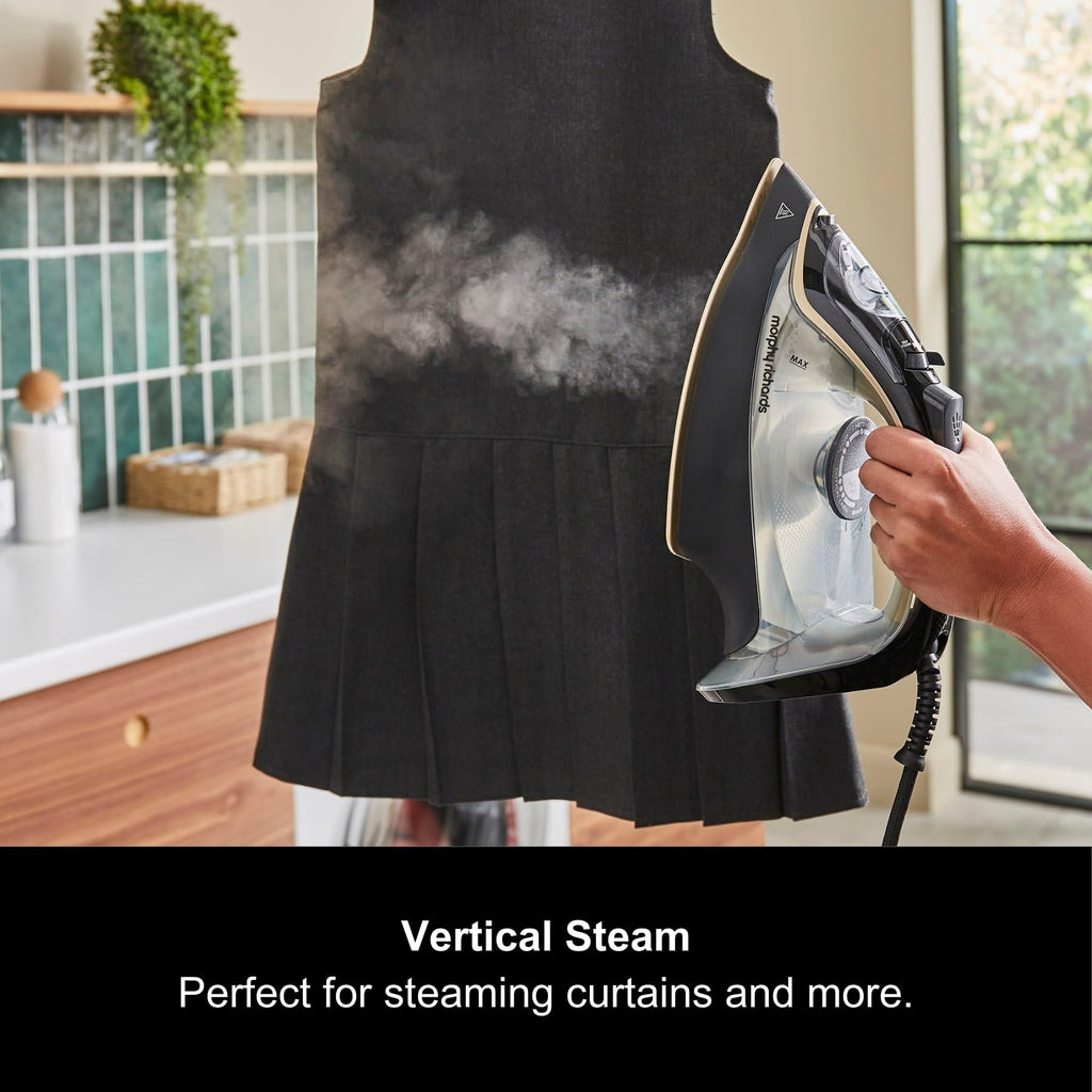 Morphy Richards Crystal Clear Steam Iron, Ceramic Non-stick Soleplate, 120g Steam Boost, 35g Steam Output, 350ml Water tank, Self-Clean, Auto Switch off, 2.5m Cord, 2400W, Gold & Black, 300302