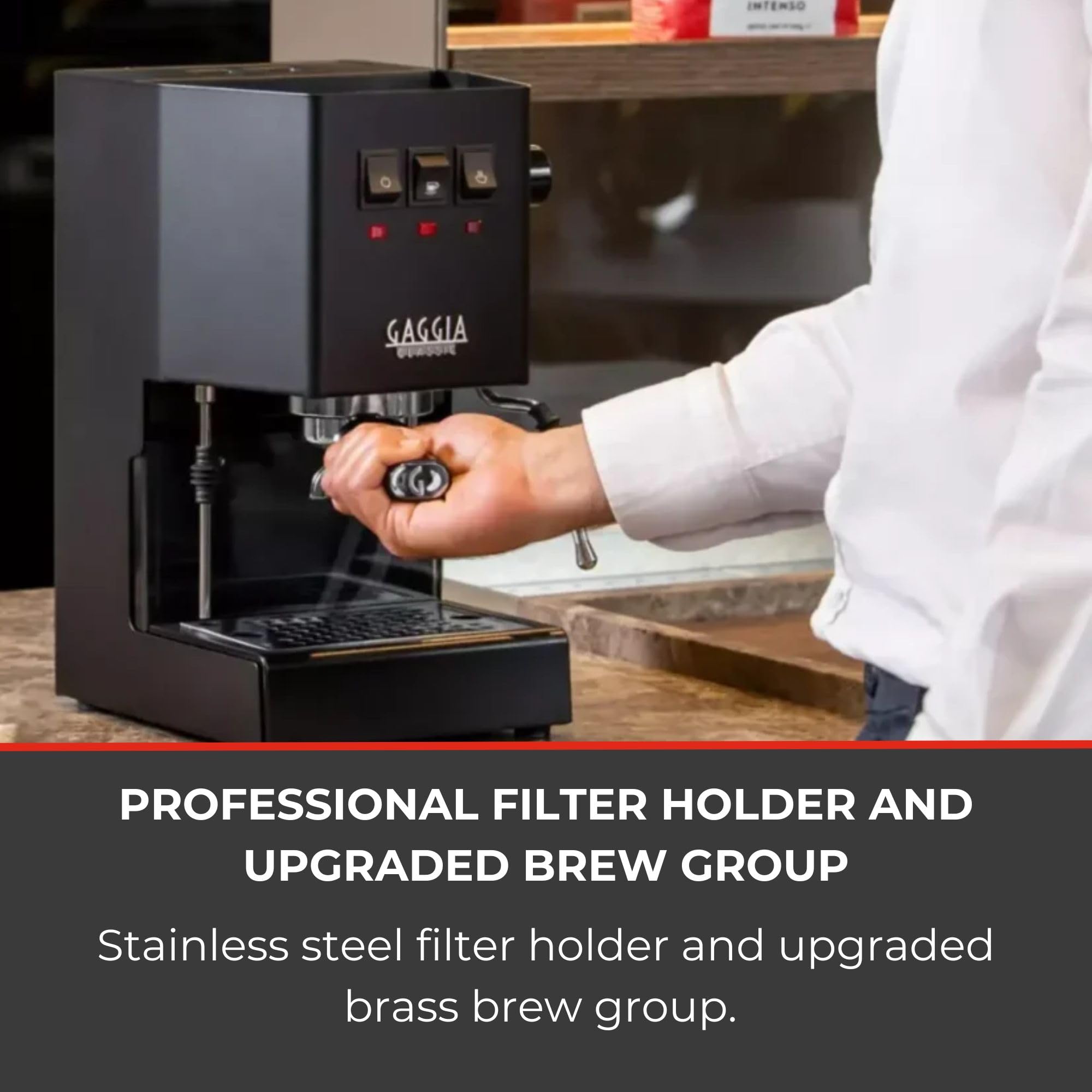 Gaggia Classic E24 Evo Pro Manual Espresso Coffee Machine Maker with Brass Boiler & Solenoid Valve - Cherry Red