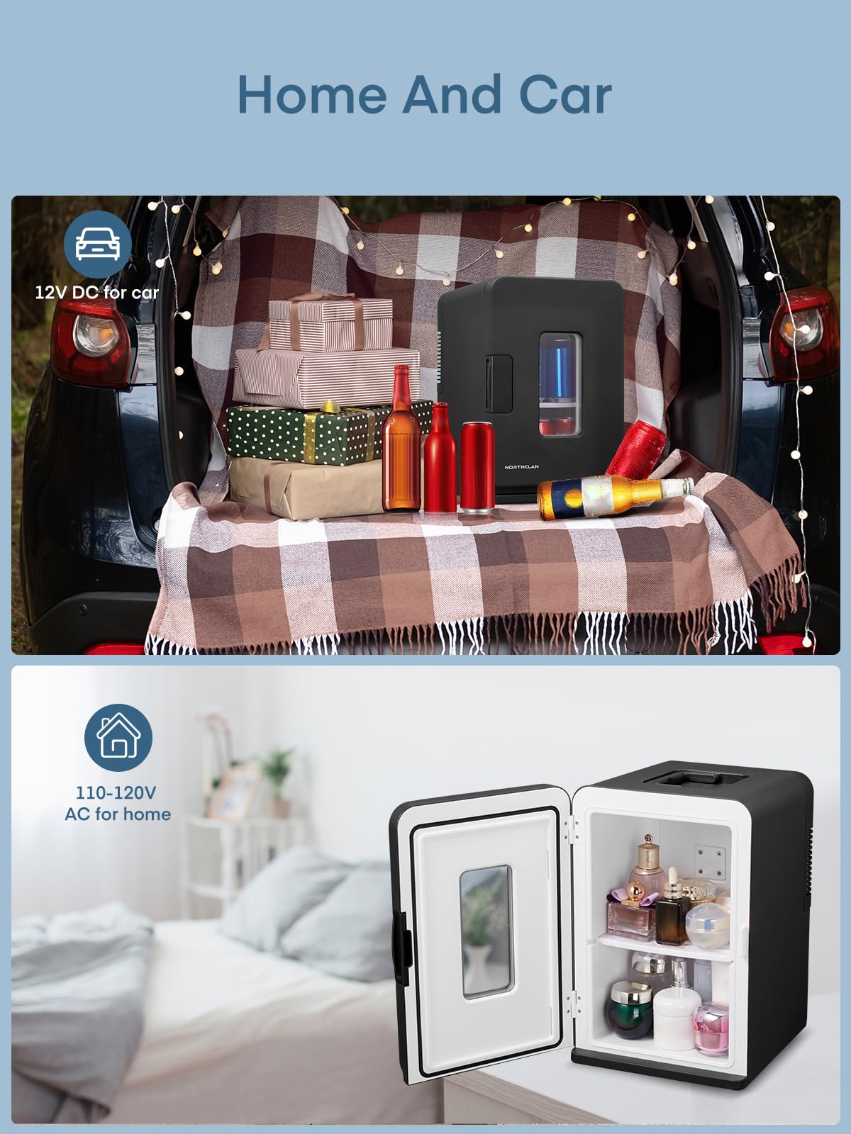 Mini Fridge for Bedrooms, 15 Liter /21 Cans Portable Small Fridge, AC+DC Power Car, Office, Thermoelectric Cooler & Warmer Skincare for Food, Drinks, Cosmetics, Max & ECO Mode, Black