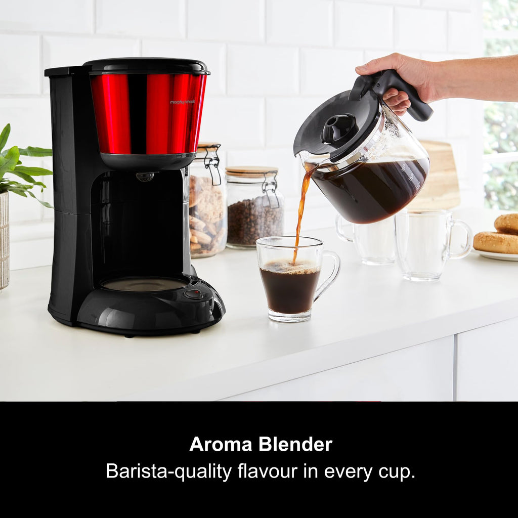 Morphy Richards Equip Filter Coffee Machine, Coffee Maker for Instant Coffee, Pour Over Technology, 10 Cup, Anti Drip, Reusable Filter, Keep Warm, Aroma Blender, Black/Brushed Steel, 162501