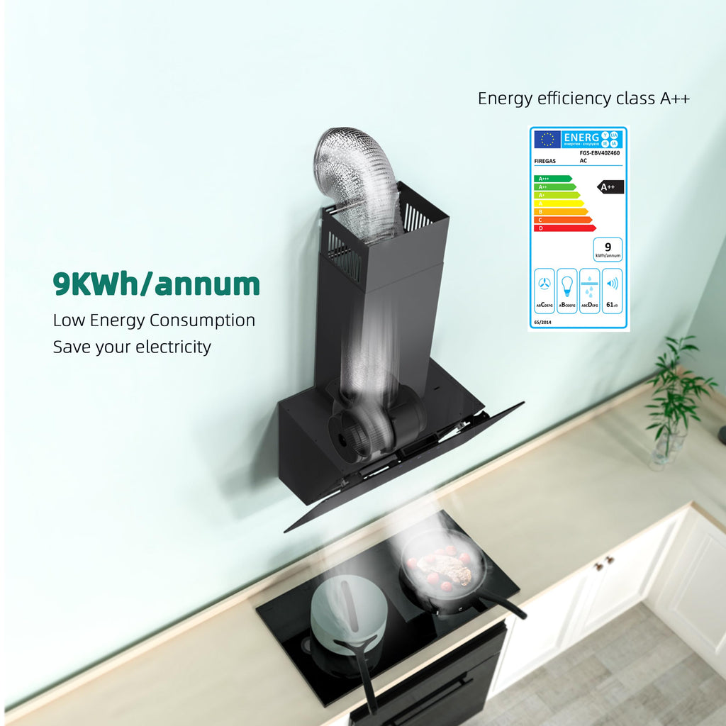 FIREGAS 60cm Angled Chimney Cooker Hood with LED Lights, Brushless Motor, Low Noise,Touch Control,Efficiency A++