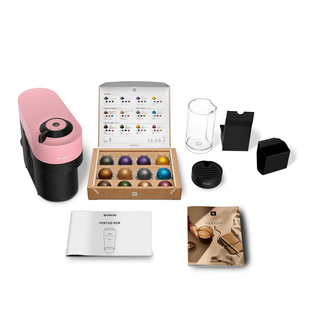 Nespresso Vertuo Pop Coffee Machine by De'Longhi, Over 40 Varieties of Pods, 6 Coffee Cup Sizes, Espresso, Cappuccino, Starter Capsule Set Included, ENV90.P, Pink
