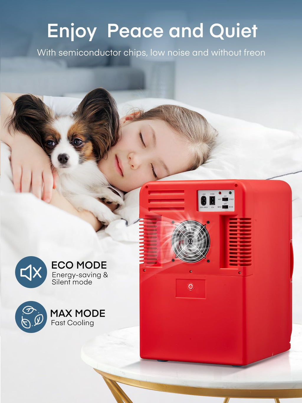 Mini Fridge for Bedrooms, 15 Liter /21 Cans Portable Small Fridge, AC+DC Power Car, Office, Thermoelectric Cooler & Warmer Skincare for Food, Drinks, Cosmetics, Max & ECO Mode, Black