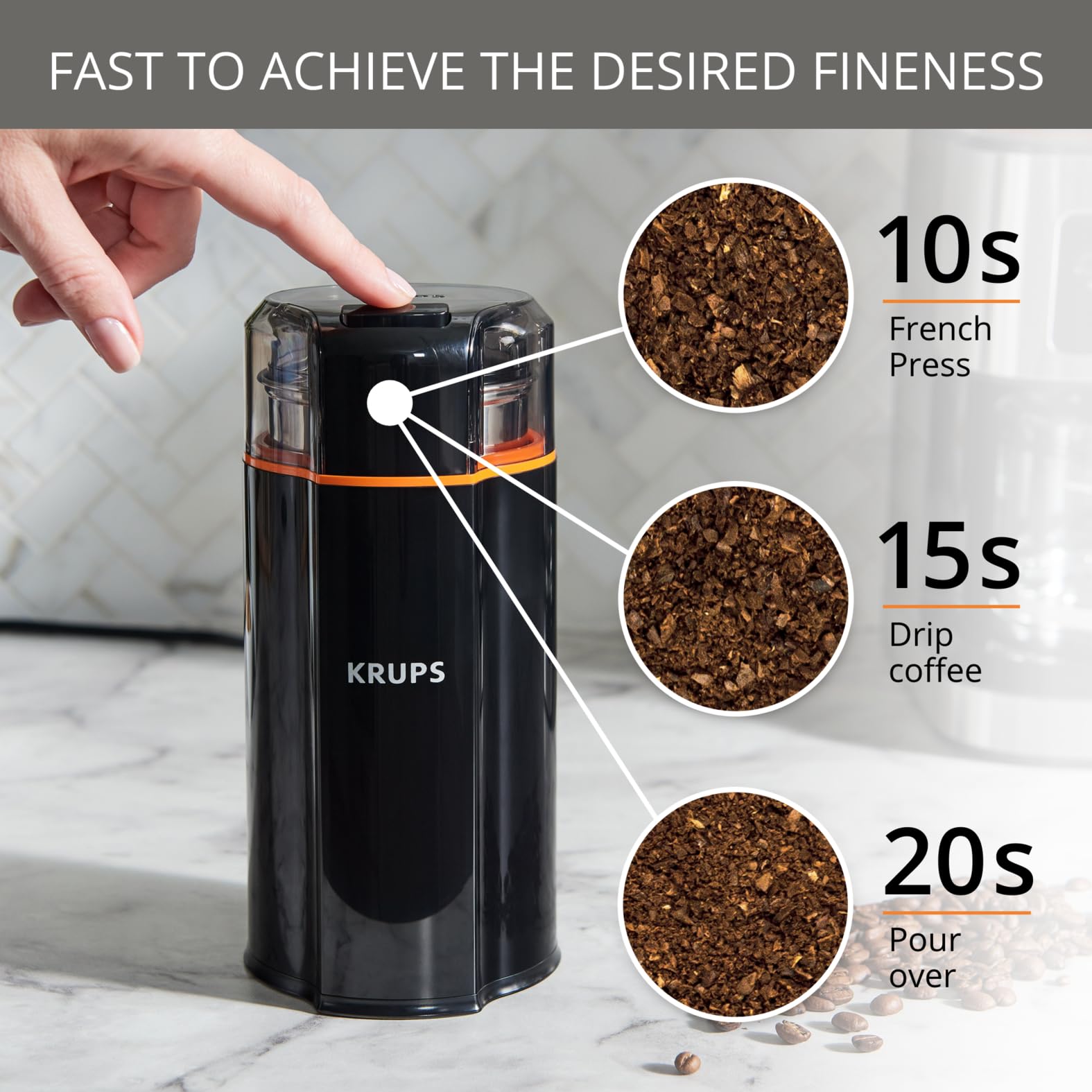 Krups Virtuoso+ Pump Espresso Machine – Compact Black Stainless-Steel Design, 15-Bar Pump for Rich Extraction, Auto Flow-Stop, 4-Button Interface & Steam Nozzle for Espresso & Cappuccino - XP444GG0