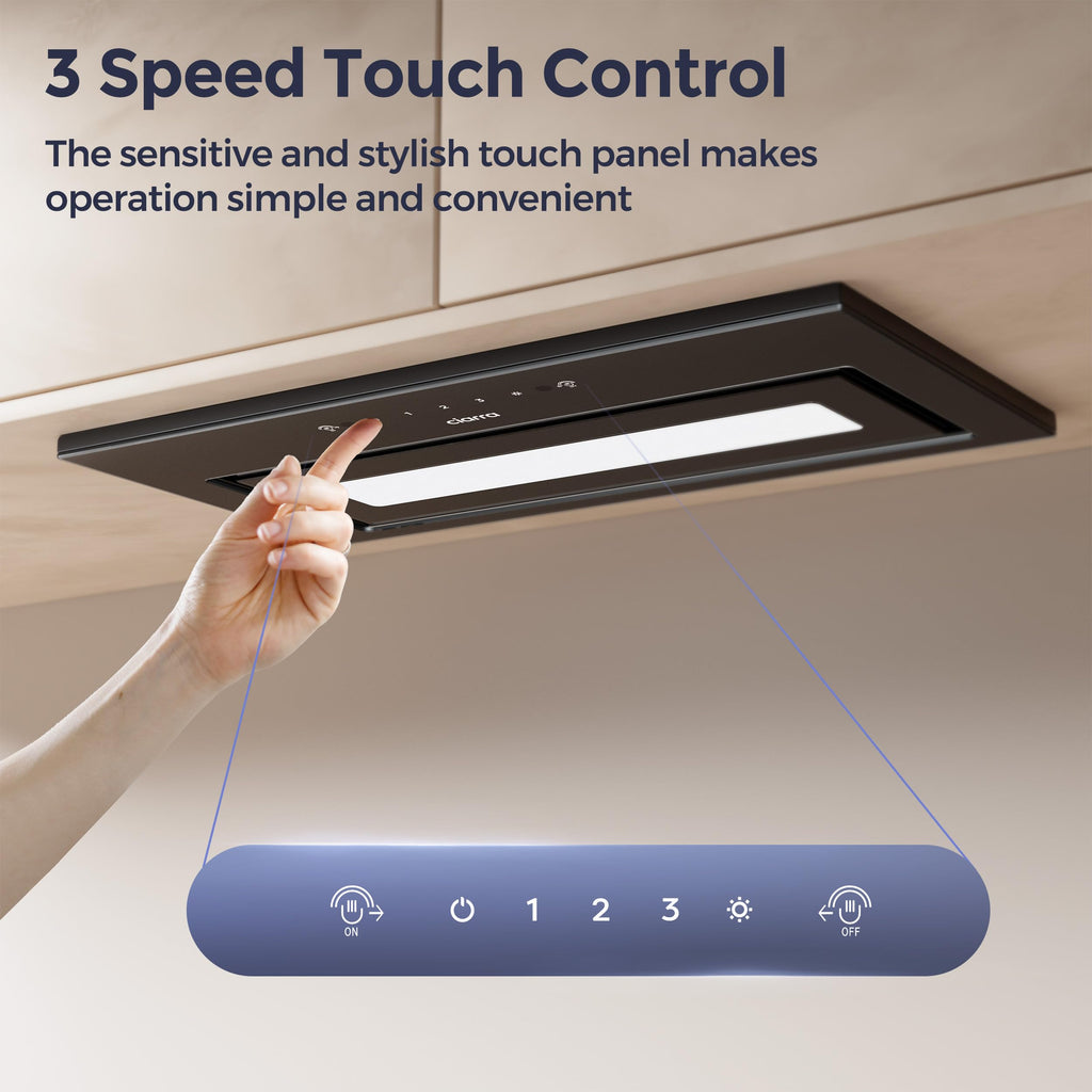 CIARRA CBCB5913A Integrated Cooker Hood 52cm Black Built in Extractor Hood LED Light 3 Speeds Undercabinet Extractor Fan
