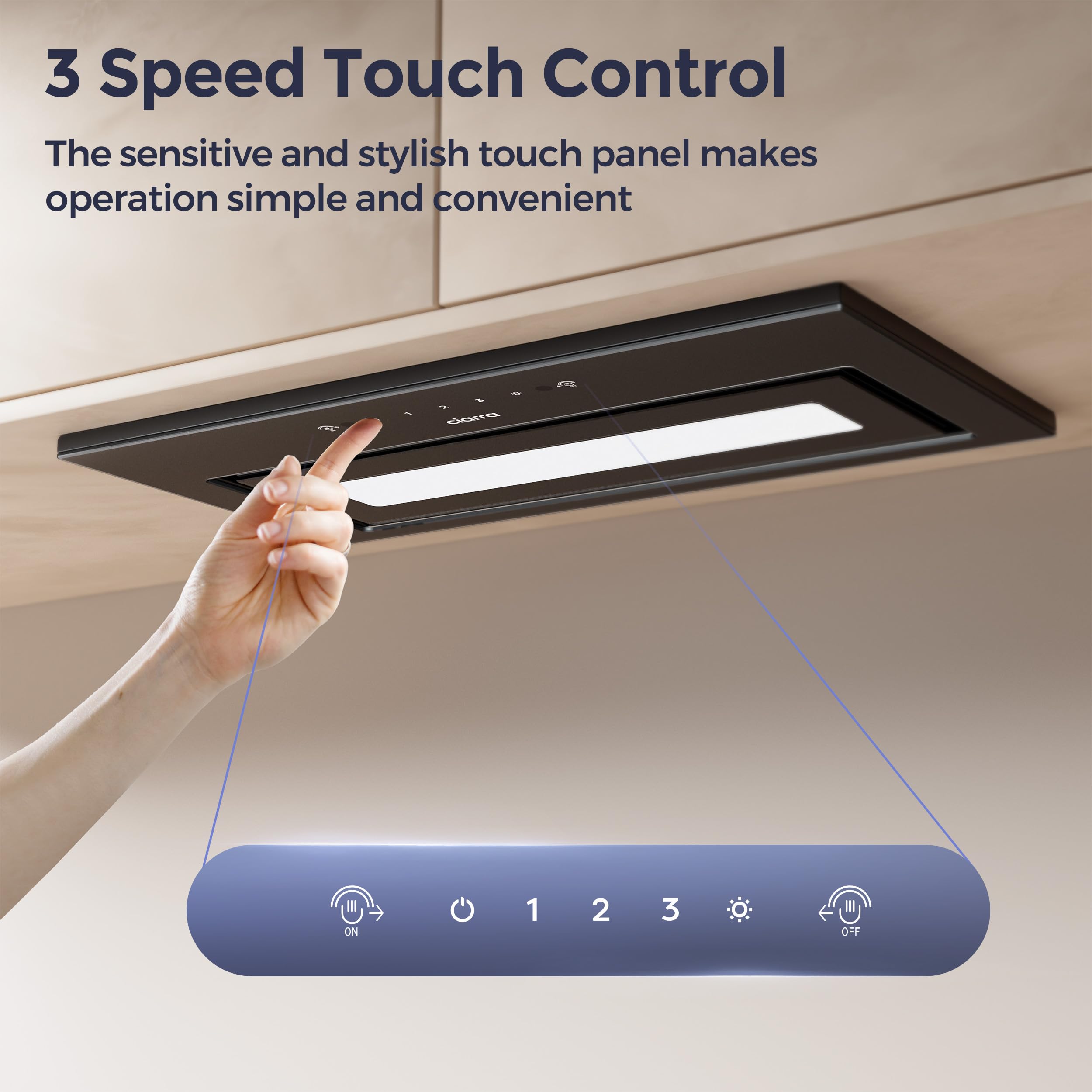 CIARRA CBCB5913A Integrated Cooker Hood 52cm Black Built in Extractor Hood LED Light 3 Speeds Undercabinet Extractor Fan