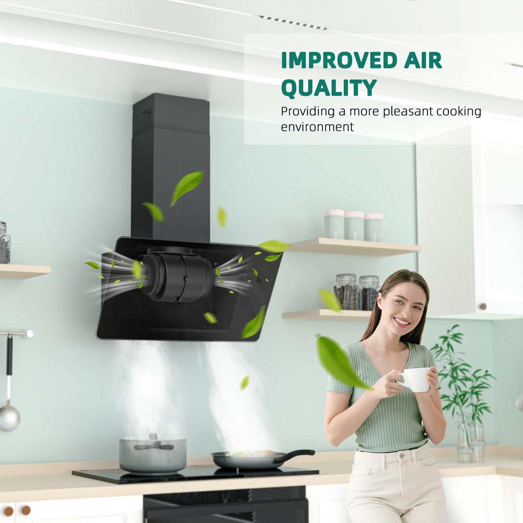 FIREGAS 60cm Angled Chimney Cooker Hood with LED Lights, Brushless Motor, Low Noise,Touch Control,Efficiency A++