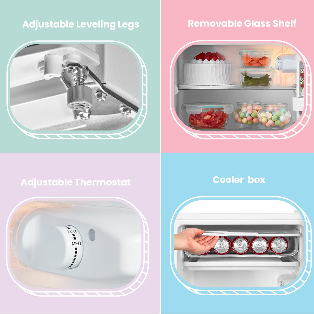 COMFEE' RCD93WH2(E) Under Counter Fridge, 93L Freestanding Refrigerator with Cooler Box, Adjustable Thermostat, Reversible Door, Removable Glass Shelves, Interior Light, White