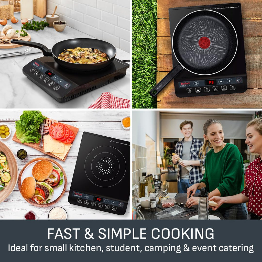 Tefal Slim Portable Induction Hob, Compact, 2100 W Power, 6 functions, Electric, Slim, Black, Easy To Clean, Black Modern Design, Cooker, Kitchen, Party IH210840