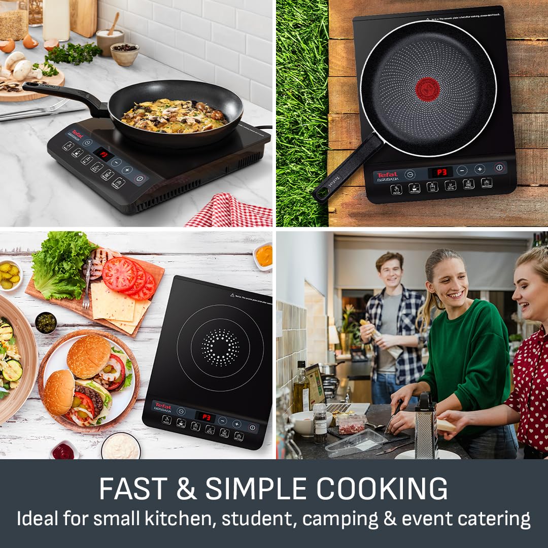 Tefal Slim Portable Induction Hob, Compact, 2100 W Power, 6 functions, Electric, Slim, Black, Easy To Clean, Black Modern Design, Cooker, Kitchen, Party IH210840