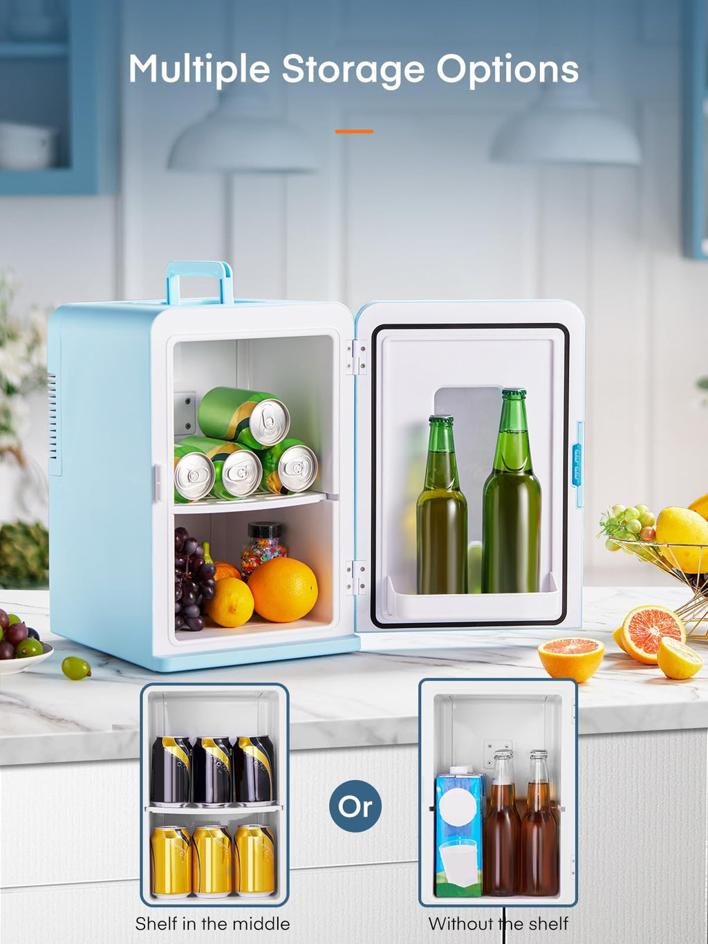 Mini Fridge for Bedrooms, 15 Liter /21 Cans Portable Small Fridge, AC+DC Power Car, Office, Thermoelectric Cooler & Warmer Skincare for Food, Drinks, Cosmetics, Max & ECO Mode, Black