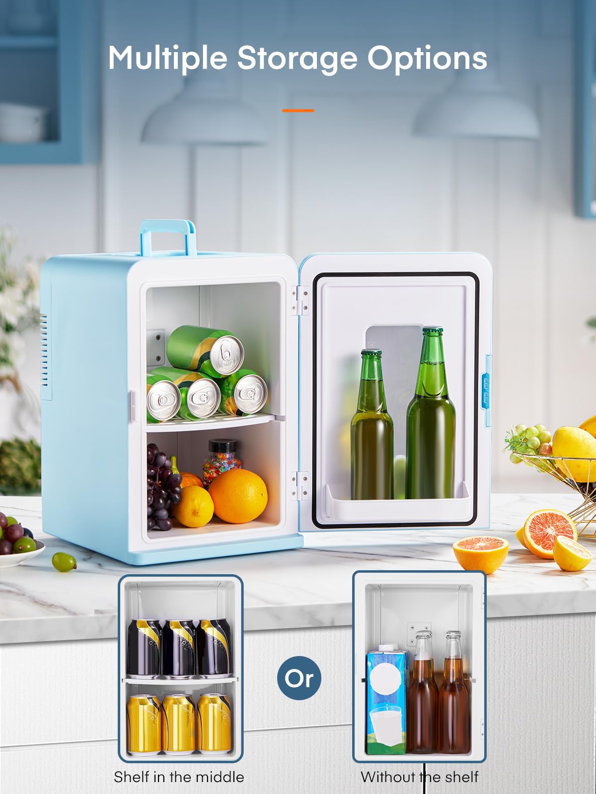 Mini Fridge for Bedrooms, 15 Liter /21 Cans Portable Small Fridge, AC+DC Power Car, Office, Thermoelectric Cooler & Warmer Skincare for Food, Drinks, Cosmetics, Max & ECO Mode, Black