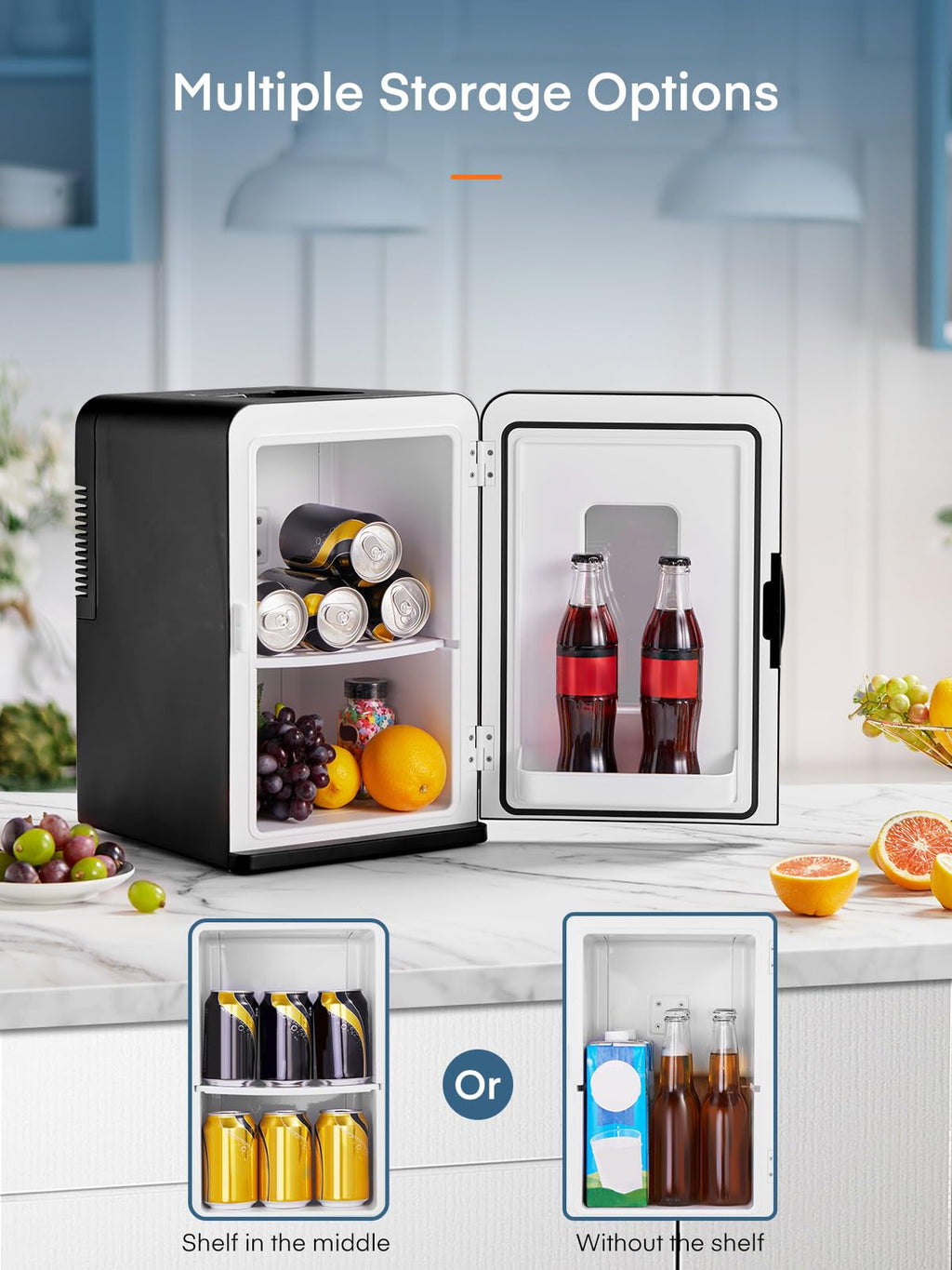Mini Fridge for Bedrooms, 15 Liter /21 Cans Portable Small Fridge, AC+DC Power Car, Office, Thermoelectric Cooler & Warmer Skincare for Food, Drinks, Cosmetics, Max & ECO Mode, Black