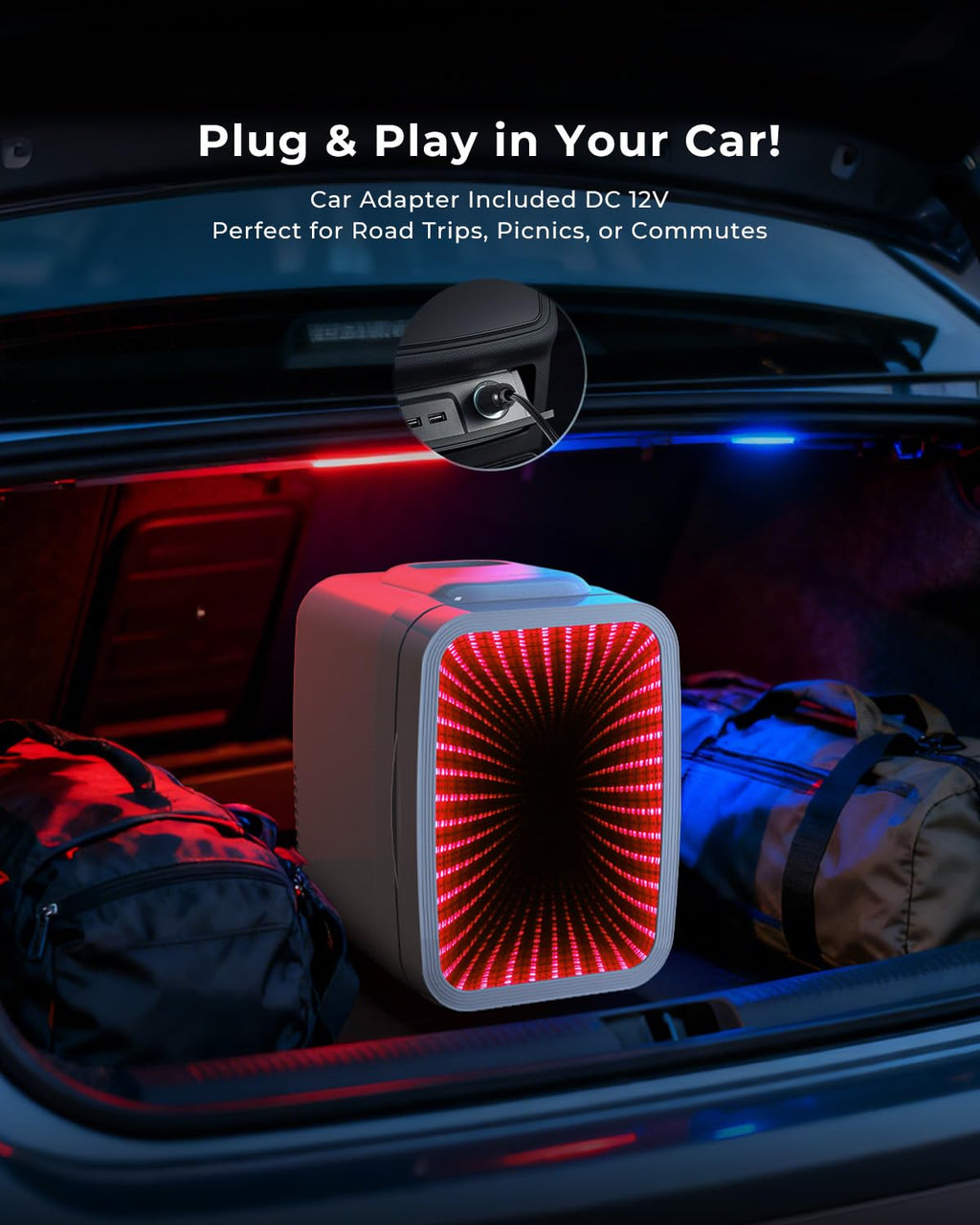 BEICHEN Mini Fridge for 4 L / 6 Cans, Quiet Small Fridge With 7 Light Modes, AC + DC Power Cooler & Warmer Portable Gaming Mini Fridge for Bedroom, Car, Travel, Skincare, Drinks, Fruit, Food (Black)