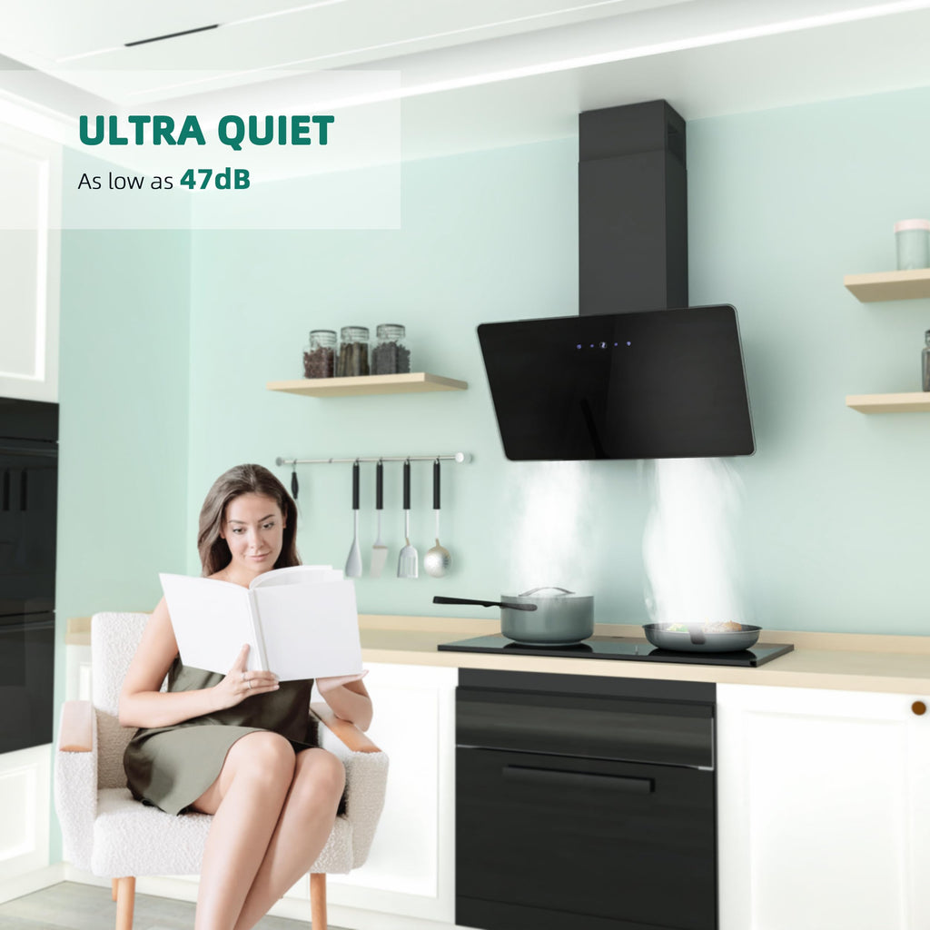 FIREGAS 60cm Angled Chimney Cooker Hood with LED Lights, Brushless Motor, Low Noise,Touch Control,Efficiency A++