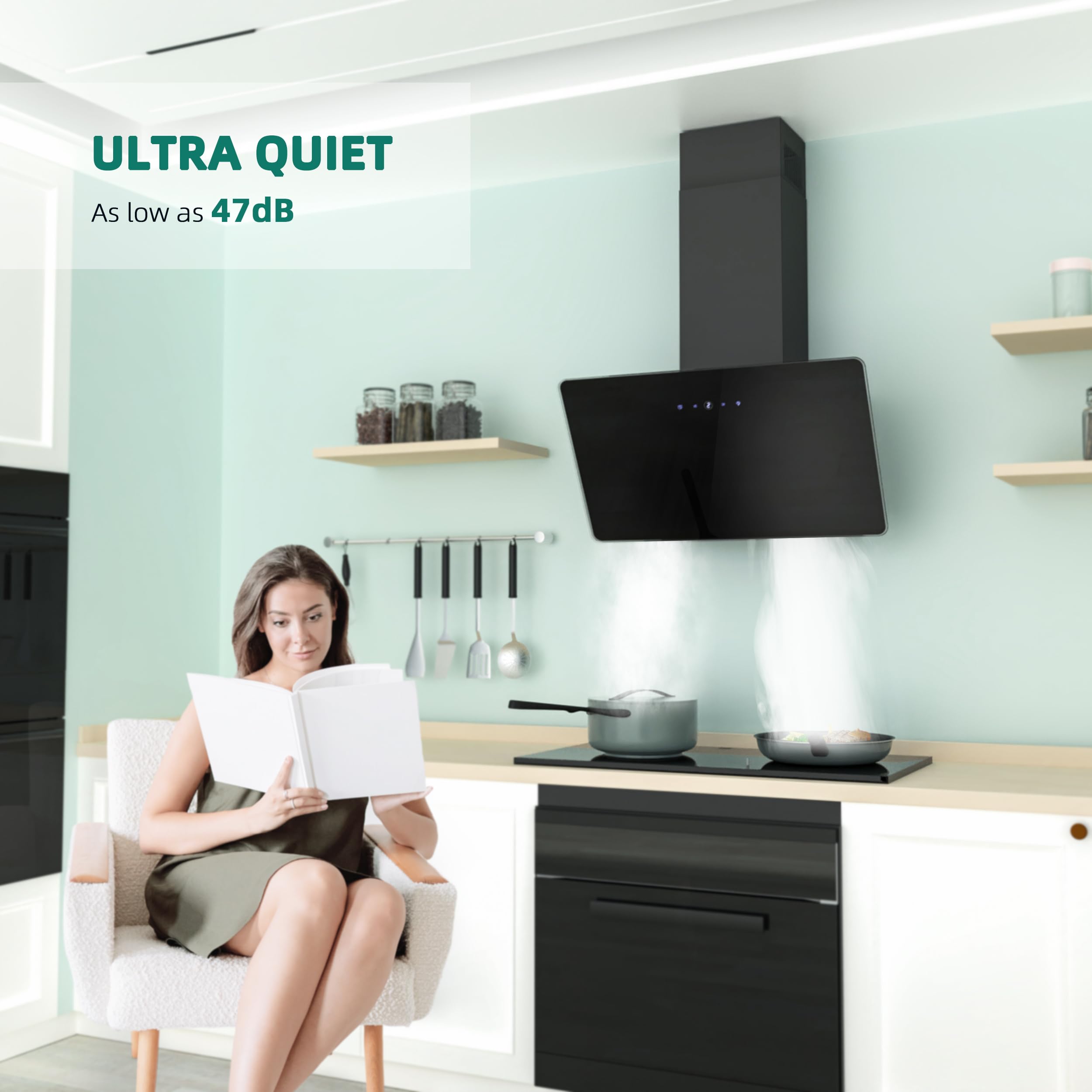 FIREGAS 60cm Angled Chimney Cooker Hood with LED Lights, Brushless Motor, Low Noise,Touch Control,Efficiency A++