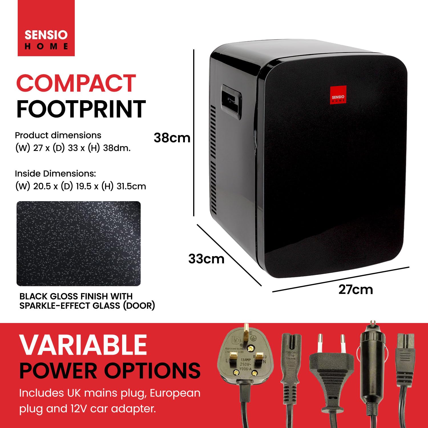 SENSIOHOME 10L Mini Fridge Cooler & Warmer for Drinks, Food, Skincare, Beauty, Makeup, Medicine, Insulin, Milk, AC+DC, 12v, UK & EU Plug, Portable, For Home, Bedroom, Travel, Camping, Car, Gaming, Uni