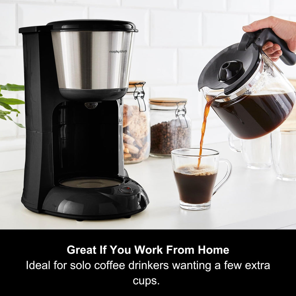 Morphy Richards Equip Filter Coffee Machine, Coffee Maker for Instant Coffee, Pour Over Technology, 10 Cup, Anti Drip, Reusable Filter, Keep Warm, Aroma Blender, Black/Brushed Steel, 162501