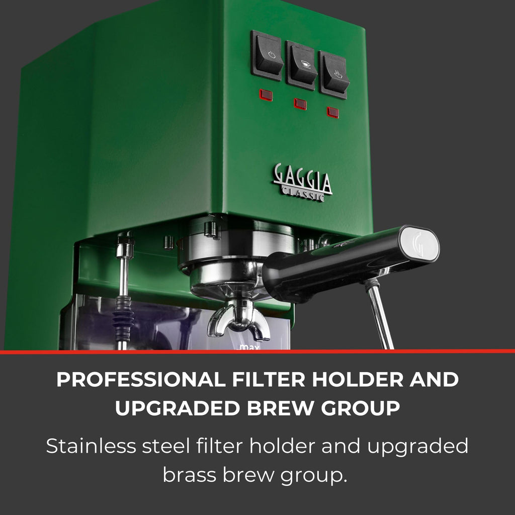 Gaggia Classic E24 Evo Pro Manual Espresso Coffee Machine Maker with Brass Boiler & Solenoid Valve - Cherry Red