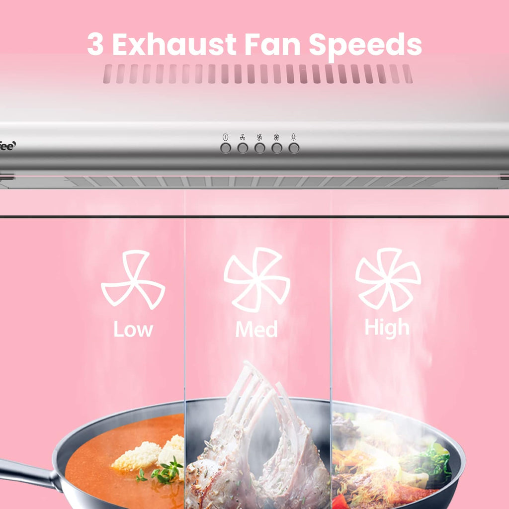 COMFEE' Visor Cooker Hood SLIF17SS-60 LED Extractor Hood Under Cabinet Hood Wall Mounted Extractor Fan Kitchen 60cm Top Vented Range Hood - Stainless Steel