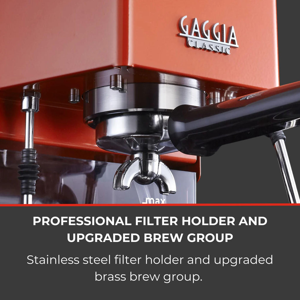 Gaggia Classic E24 Evo Pro Manual Espresso Coffee Machine Maker with Brass Boiler & Solenoid Valve - Cherry Red