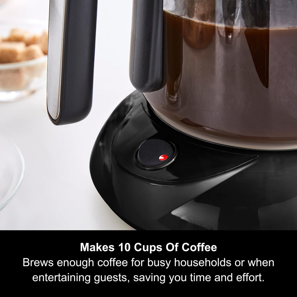 Morphy Richards Equip Filter Coffee Machine, Coffee Maker for Instant Coffee, Pour Over Technology, 10 Cup, Anti Drip, Reusable Filter, Keep Warm, Aroma Blender, Black/Brushed Steel, 162501