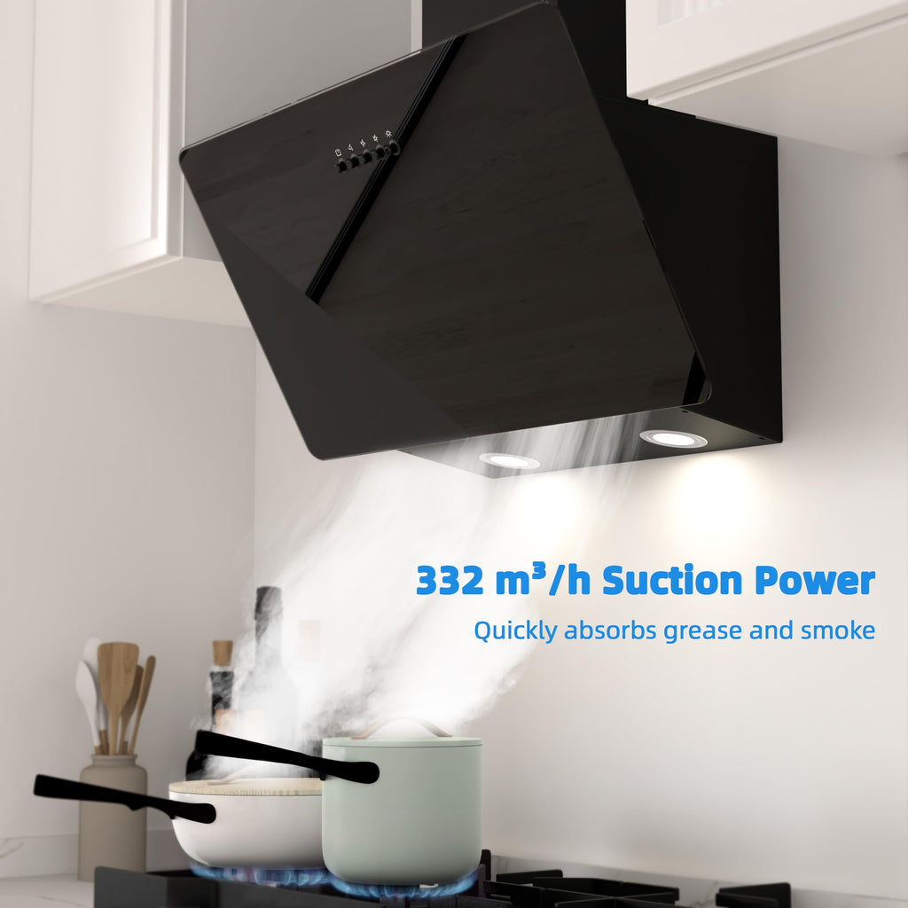 FIREGAS 60cm Angled Chimney Cooker Hood with LED Lights, Brushless Motor, Low Noise,Touch Control,Efficiency A++