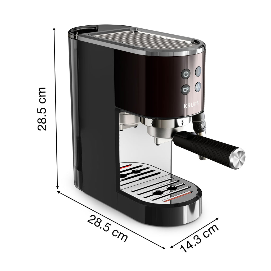 Krups Virtuoso+ Pump Espresso Machine – Compact Black Stainless-Steel Design, 15-Bar Pump for Rich Extraction, Auto Flow-Stop, 4-Button Interface & Steam Nozzle for Espresso & Cappuccino - XP444GG0