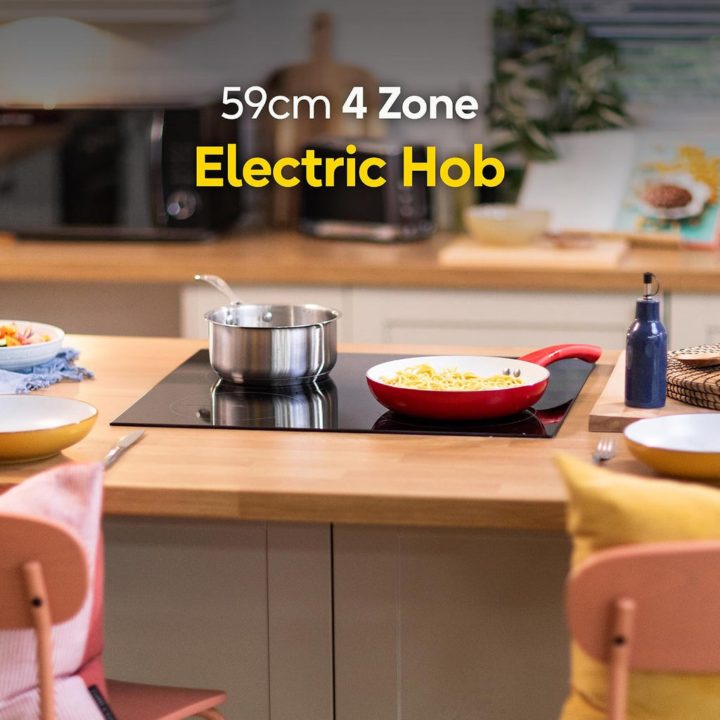 Russell Hobbs Electric Ceramic Hob 59cm Wide with 4 Cooking Zones, Electric 9 Power Levels, Touch Control & Easy Clean, Safety Cut Off, Timer & LED Display, Child Lock RH60EH413B