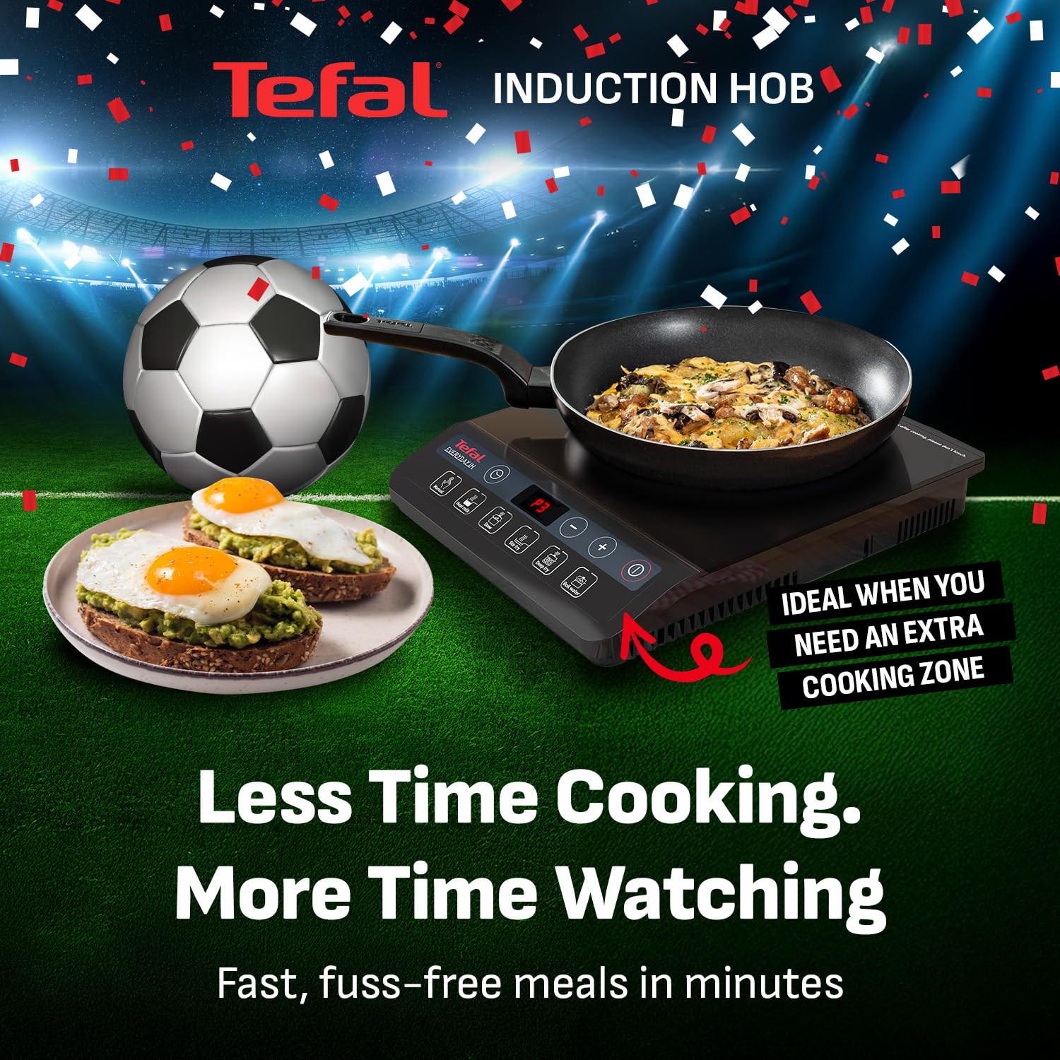 Tefal Slim Portable Induction Hob, Compact, 2100 W Power, 6 functions, Electric, Slim, Black, Easy To Clean, Black Modern Design, Cooker, Kitchen, Party IH210840