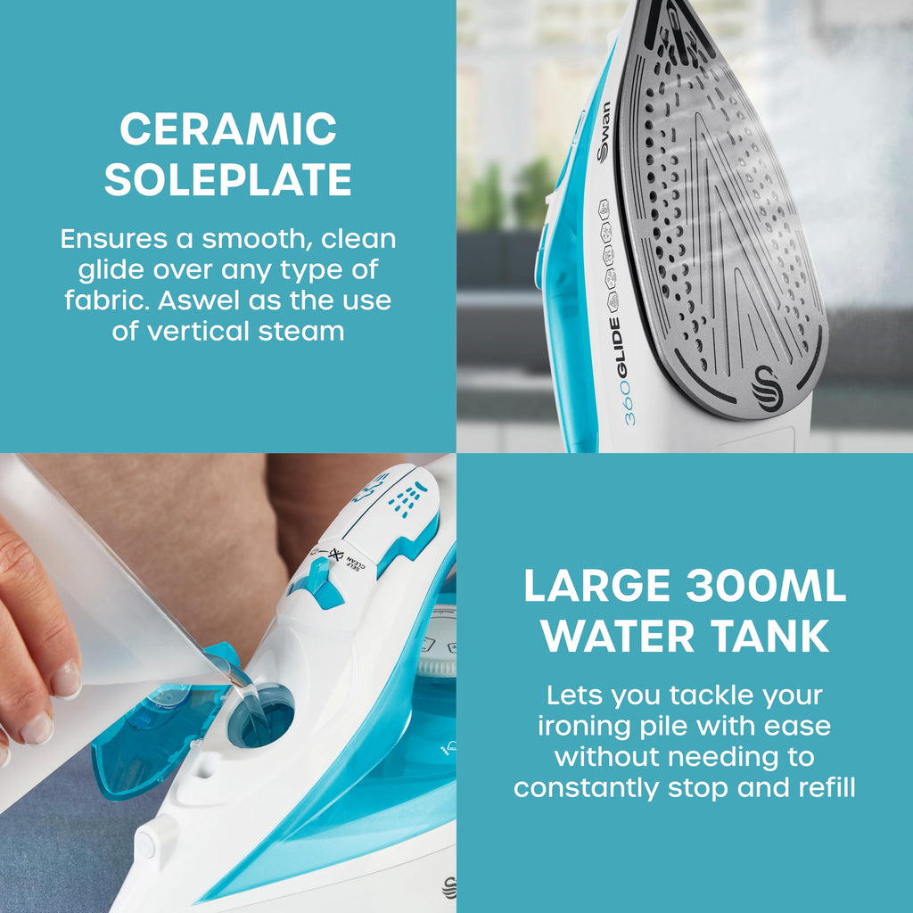 Swan SI16410N 2-in-1 Cord or Cordless Steam Press Iron, Non-Stick Ceramic Soleplate, 2800W, Blue