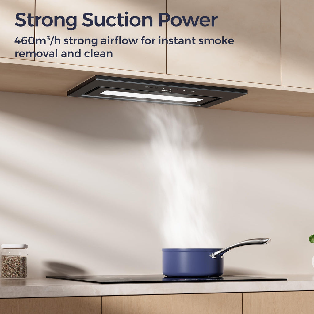 CIARRA CBCB5913A Integrated Cooker Hood 52cm Black Built in Extractor Hood LED Light 3 Speeds Undercabinet Extractor Fan