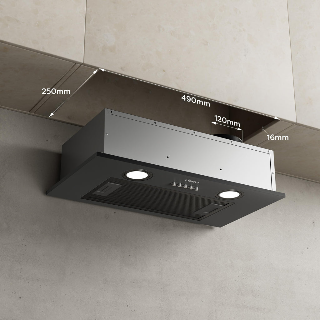 CIARRA CBCB5913A Integrated Cooker Hood 52cm Black Built in Extractor Hood LED Light 3 Speeds Undercabinet Extractor Fan