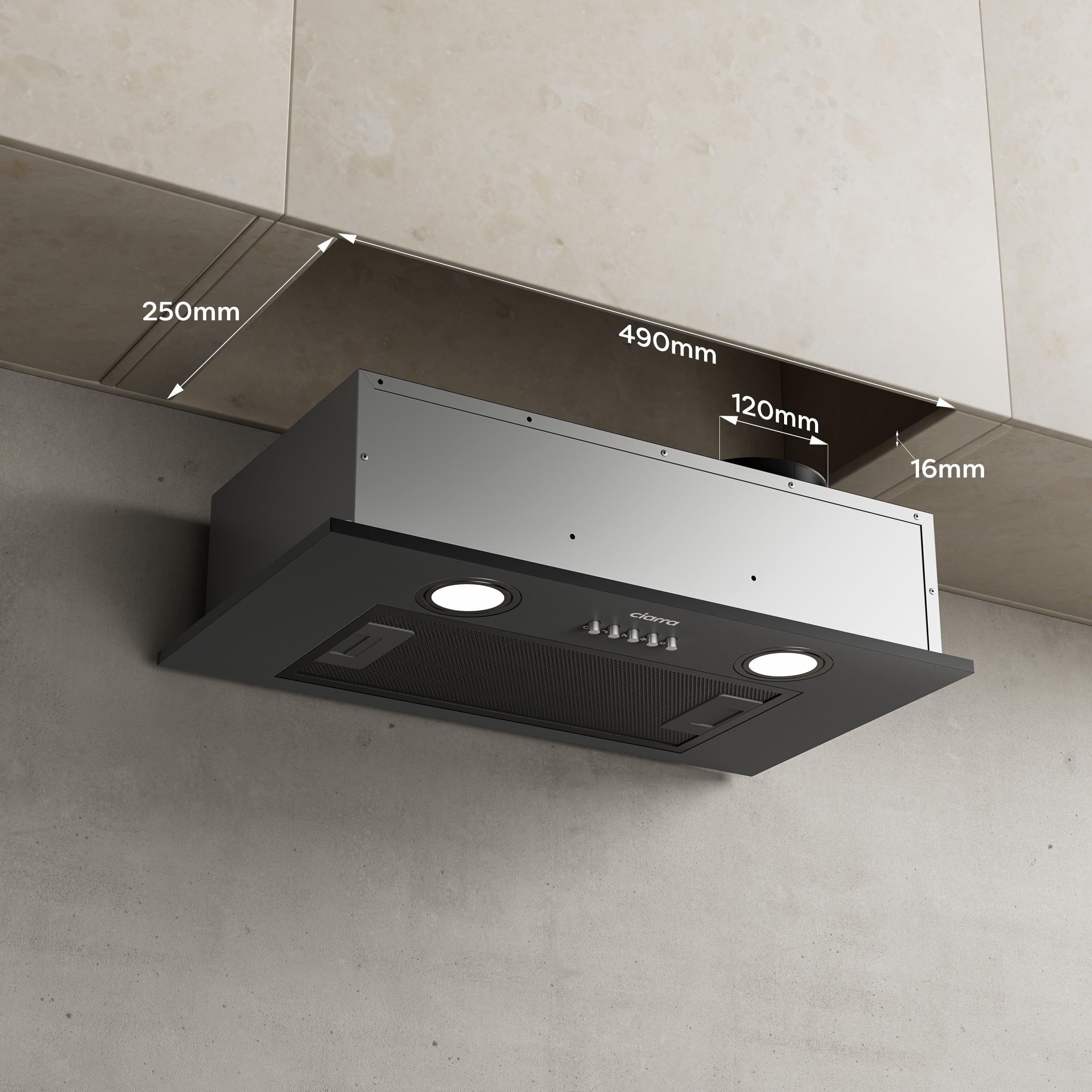 CIARRA CBCB5913A Integrated Cooker Hood 52cm Black Built in Extractor Hood LED Light 3 Speeds Undercabinet Extractor Fan