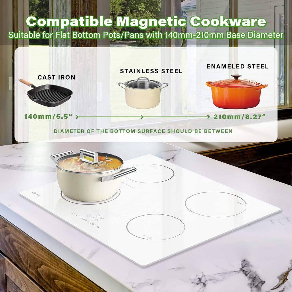 GlONlEN Plug-in Induction Hob 13 Amp 2800W,60cm Integrated Electric Cooktop with Bridge Zone, 4 Cooking Rings Cooker GIT470SP,Drop-in Ranges