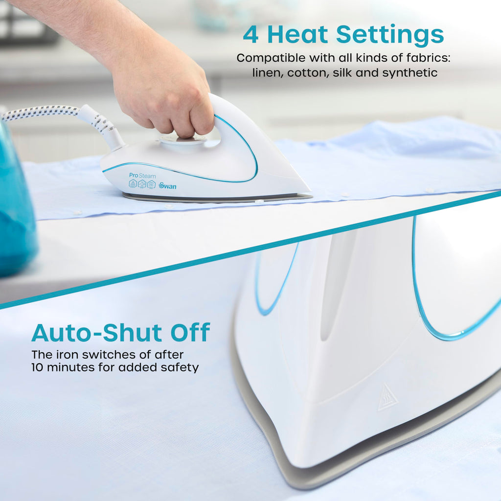 Swan SI16410N 2-in-1 Cord or Cordless Steam Press Iron, Non-Stick Ceramic Soleplate, 2800W, Blue