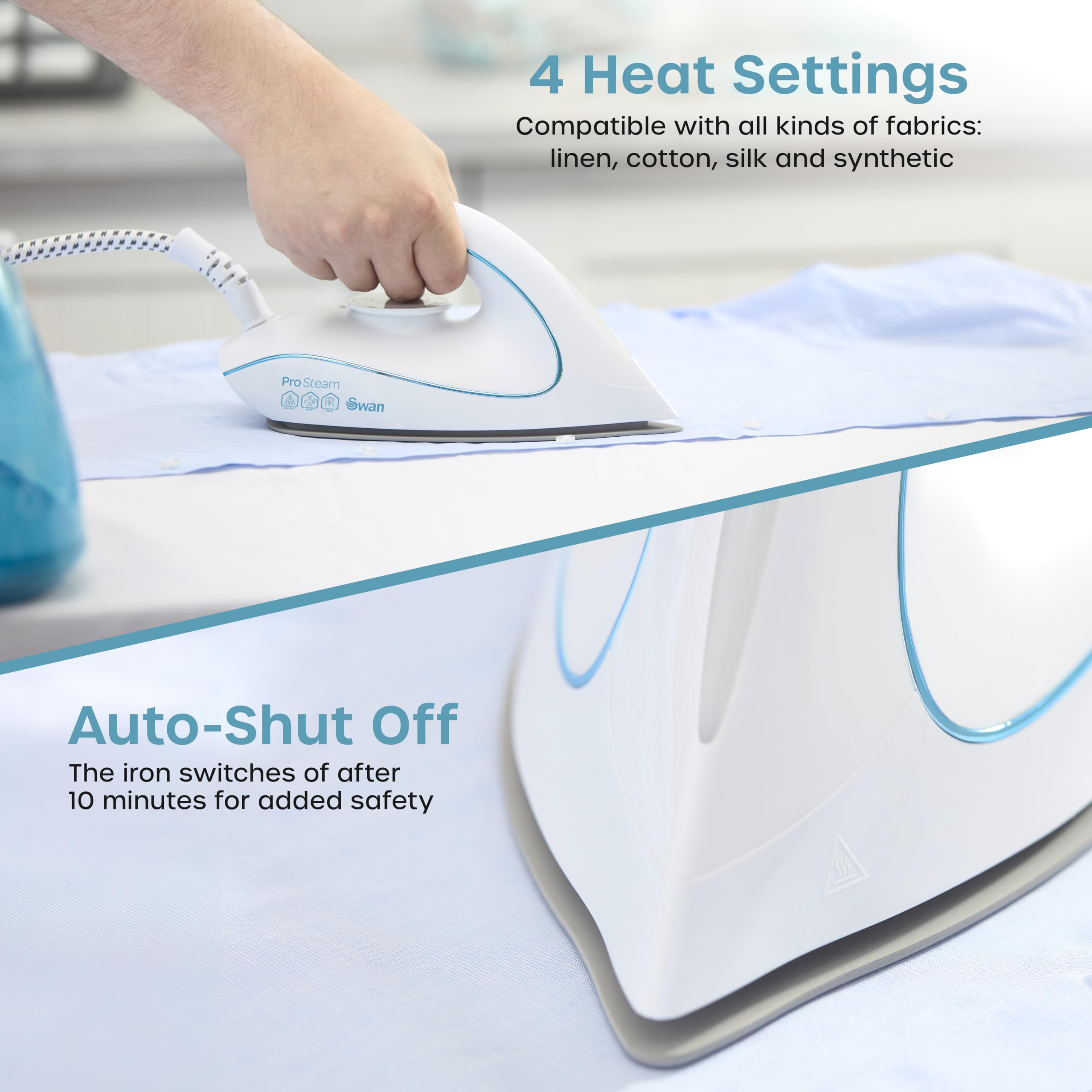 Swan SI16410N 2-in-1 Cord or Cordless Steam Press Iron, Non-Stick Ceramic Soleplate, 2800W, Blue