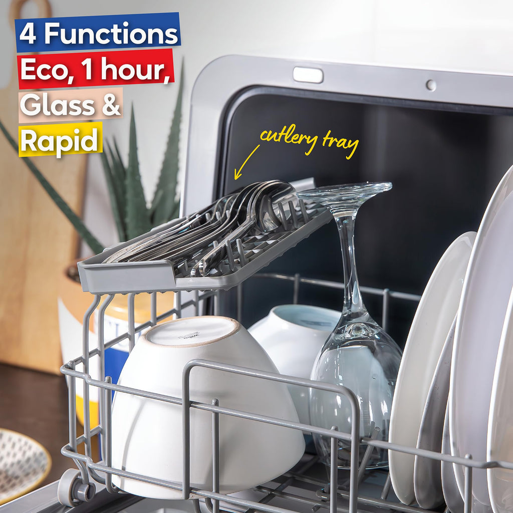 Russell Hobbs Mini Dishwasher Compact Table Top Black 2 Place Setting Dishwasher, LED Touch Control, 4 Programmes, Portable & Efficient, Baby Care, Fruit Wash & Eco Mode, No Plumbing, RH2TTDW101B