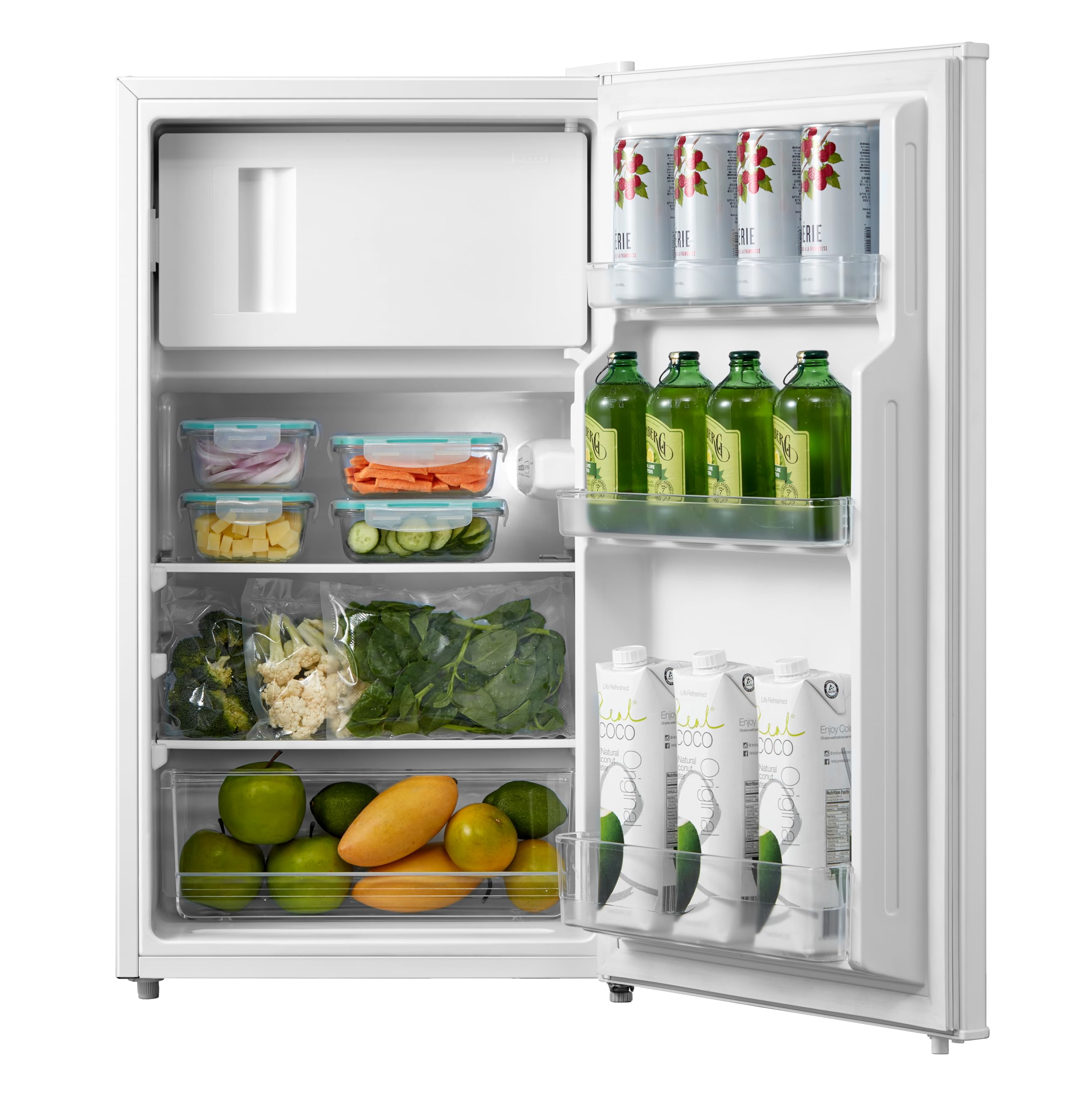 COMFEE' RCD93WH2(E) Under Counter Fridge, 93L Freestanding Refrigerator with Cooler Box, Adjustable Thermostat, Reversible Door, Removable Glass Shelves, Interior Light, White