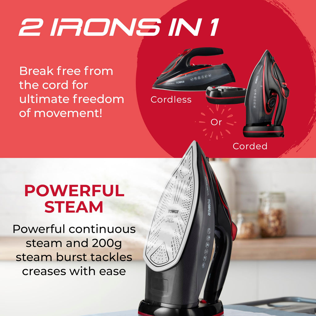 Tower T22008 CeraGlide Cordless Steam Iron with Ceramic Soleplate and Variable Steam Function, 2400 W, Purple