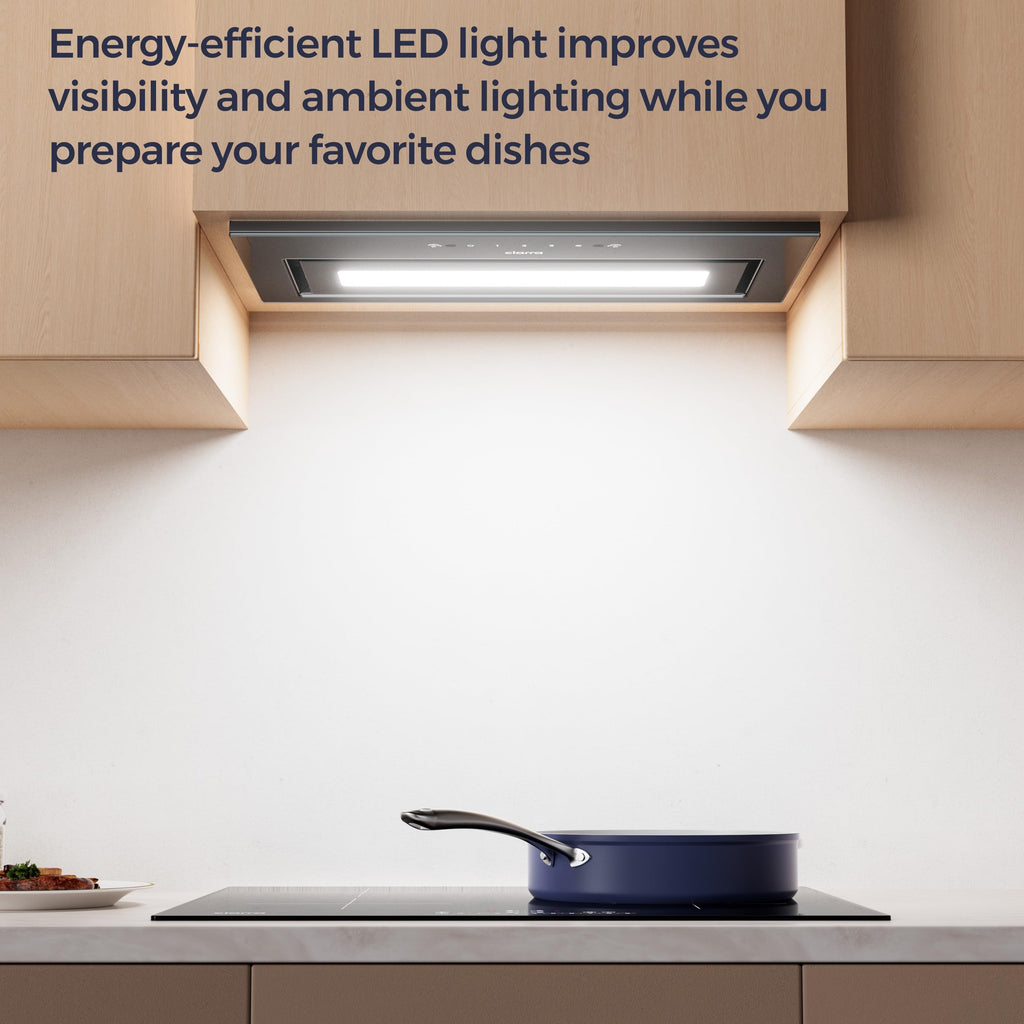CIARRA CBCB5913A Integrated Cooker Hood 52cm Black Built in Extractor Hood LED Light 3 Speeds Undercabinet Extractor Fan