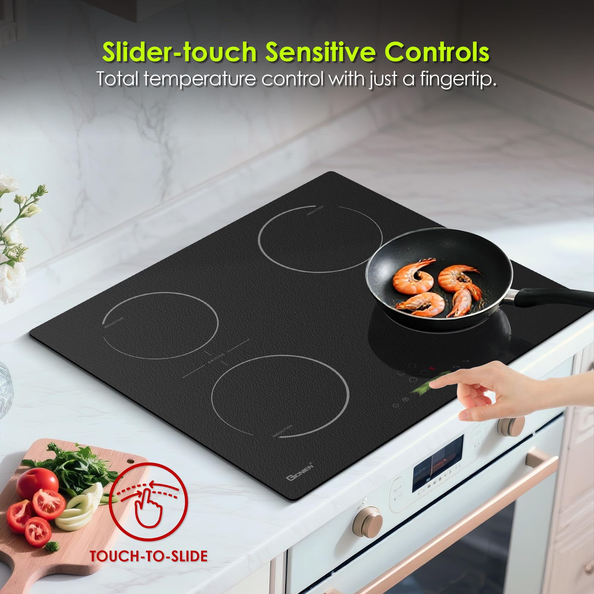 GlONlEN Plug-in Induction Hob 13 Amp 2800W,60cm Integrated Electric Cooktop with Bridge Zone, 4 Cooking Rings Cooker GIT470SP,Drop-in Ranges