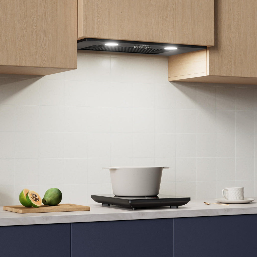 CIARRA CBCB5913A Integrated Cooker Hood 52cm Black Built in Extractor Hood LED Light 3 Speeds Undercabinet Extractor Fan