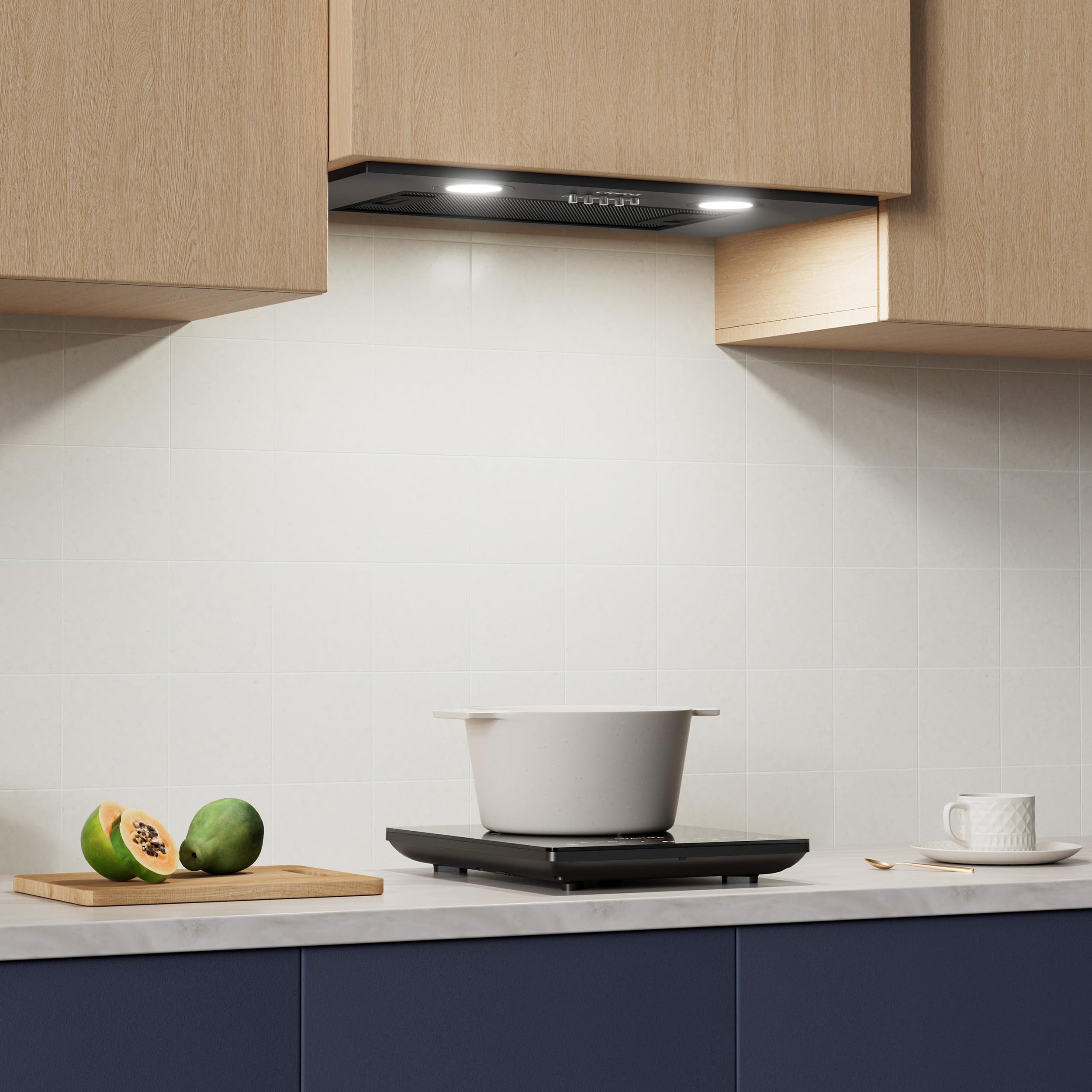CIARRA CBCB5913A Integrated Cooker Hood 52cm Black Built in Extractor Hood LED Light 3 Speeds Undercabinet Extractor Fan