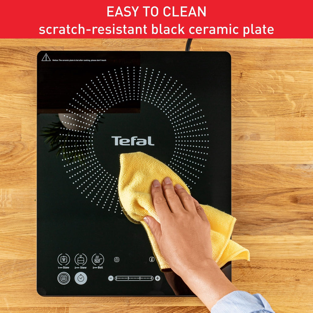 Tefal Slim Portable Induction Hob, Compact, 2100 W Power, 6 functions, Electric, Slim, Black, Easy To Clean, Black Modern Design, Cooker, Kitchen, Party IH210840