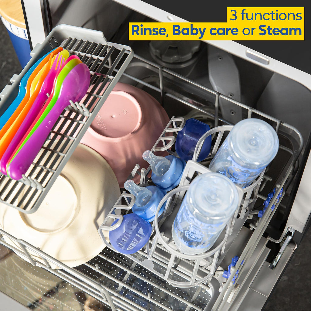 Russell Hobbs Mini Dishwasher Compact Table Top Black 2 Place Setting Dishwasher, LED Touch Control, 4 Programmes, Portable & Efficient, Baby Care, Fruit Wash & Eco Mode, No Plumbing, RH2TTDW101B