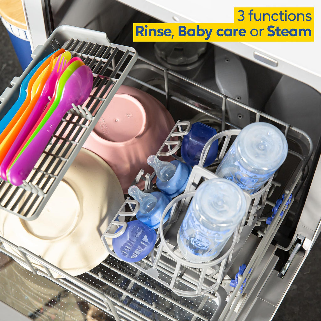 Russell Hobbs Mini Dishwasher Compact Table Top Black 2 Place Setting Dishwasher, LED Touch Control, 4 Programmes, Portable & Efficient, Baby Care, Fruit Wash & Eco Mode, No Plumbing, RH2TTDW101B