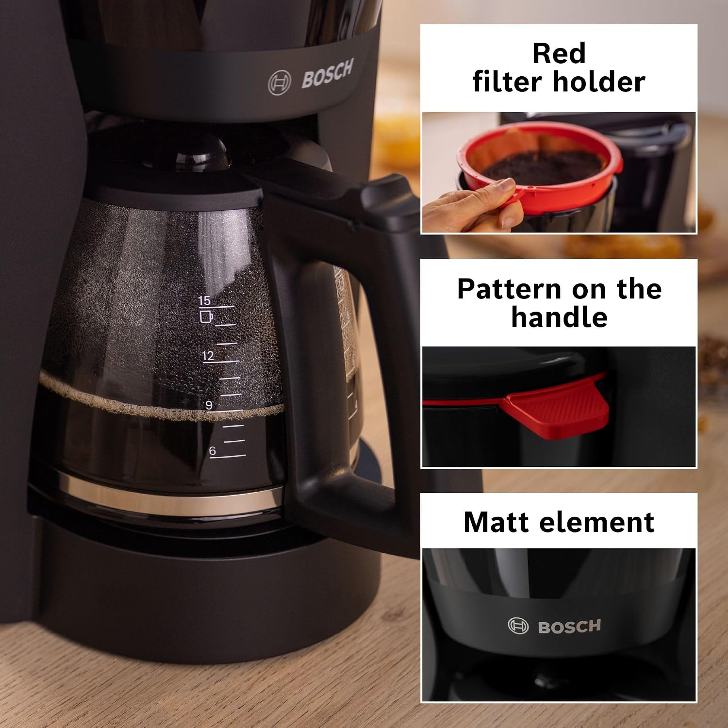 Bosch MyMoment 1.4L Filter Coffee Machine with anti drip function, TKA2M113GB, Black