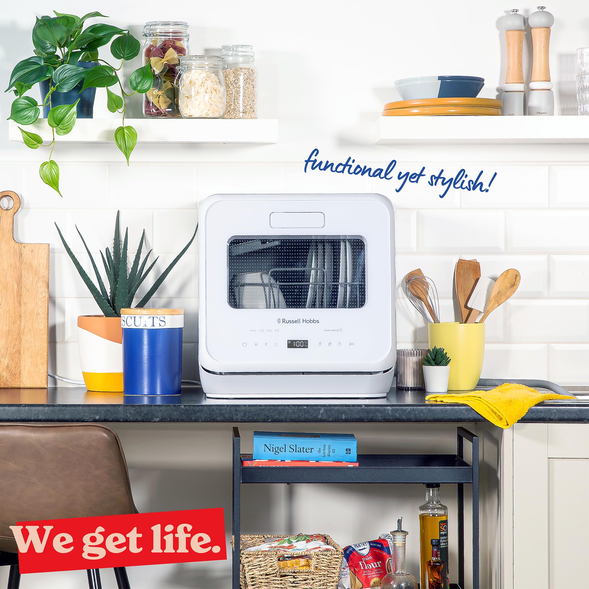 Russell Hobbs Mini Dishwasher Compact Table Top Black 2 Place Setting Dishwasher, LED Touch Control, 4 Programmes, Portable & Efficient, Baby Care, Fruit Wash & Eco Mode, No Plumbing, RH2TTDW101B
